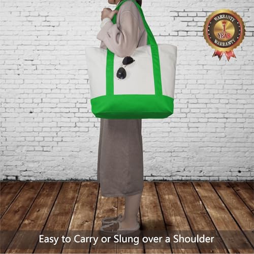 TOPDesign 1-Pack Canvas Tote Bag with an External Pocket, Reusable Grocery Shopping Bag, Top Zipper Closure, Daily Essentials (Lime Green/Natural) - color: Lime Green/Natural