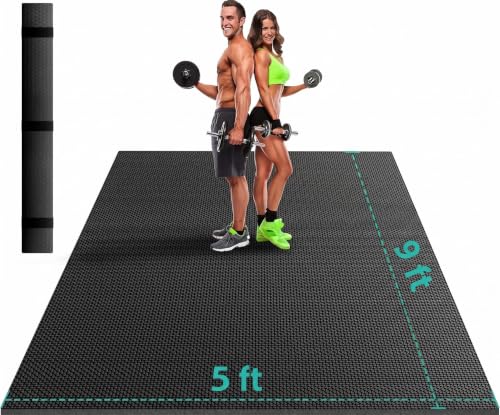 Stepwaver Large Exercise Mat, 6'x4'/7'x5'/8'x5'/9'x5'/10'x5'/12'x5'x8mm | Non-Slip, Ultra Durable, High-Density, Extra Thick Workout Mat for Home Gym Flooring, Cardio, Yoga & Fitness, Shoes-Friendly - size: 9x5FT