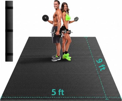 Stepwaver Large Exercise Mat, 6'x4'/7'x5'/8'x5'/9'x5'/10'x5'/12'x5'x8mm | Non-Slip, Ultra Durable, High-Density, Extra Thick Workout Mat for Home Gym Flooring, Cardio, Yoga & Fitness, Shoes-Friendly - size: 9x5FT