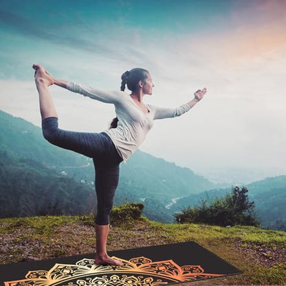 QiyI Hot Yoga Towel with Grip Dots, Non Slip, 70"x26", Golden Mandala - color: Luxury Golden Mandala, size: 70"x26"