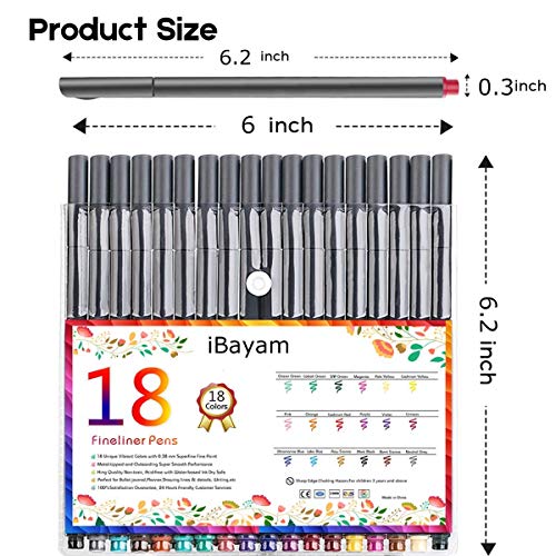 iBayam Journal Planner Fineliner Pens Fine Point 0.38mm, Cute School Office | 18 Vibrant Colors, Smooth Writing, Art Markers for Bullet Journaling Note-taking Scrapbooking Calendar, Drawing Sketching Pen - color: Multicolor, size: 1 Count (Pack of 18)