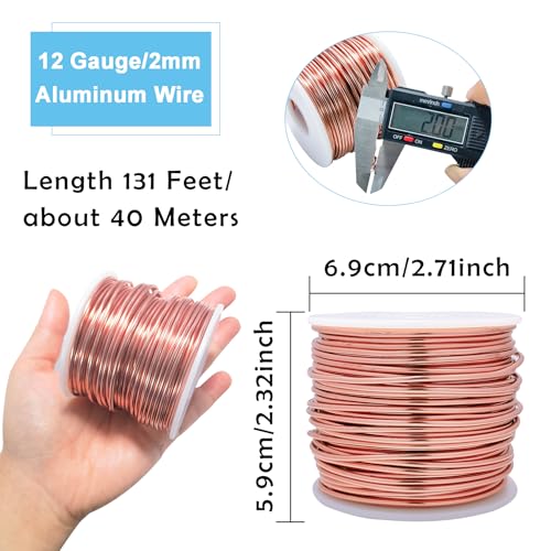 Copper Soft Aluminum Wire, 131Feet, 2.0mm for Floral Bonsai Tress Dolls | Flexible Craft Wires Bendable Sculpting Wire Round metal Armature Wire for Jewelry Making Beading, Floral, Wreath Making - color: Copper, size: 12 gauge/2mm,131feet