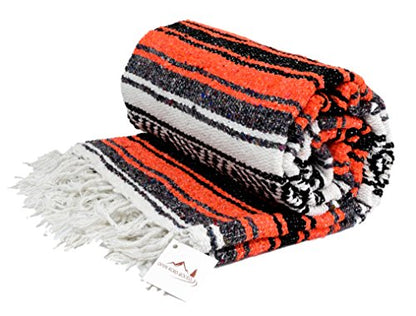 Open Road Goods Mexican Blanket - Authentic Serape Falsa Blanket - Handmade (Orange) - color: Orange