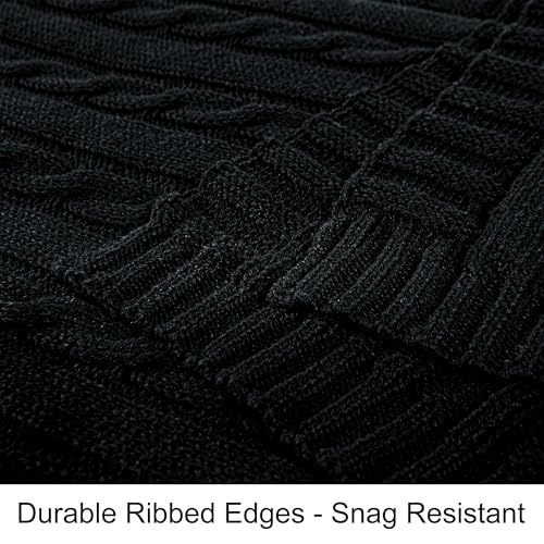 NTBAY Cotton Cable Knit Throw Blanket, 51 x 67, Black - color: Black, size: Throw(51"x67")