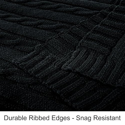 NTBAY Cotton Cable Knit Throw Blanket, 51 x 67, Black - color: Black, size: Throw(51"x67")