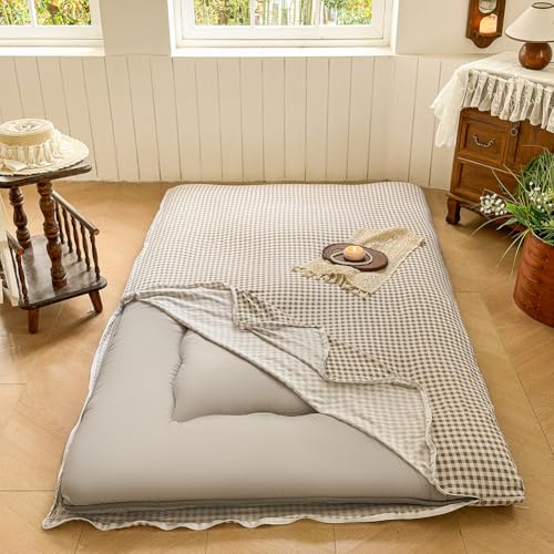 Full Japanese Floor Mattress Futon Cover for 3-4" Thick Pad - color: Tan Gingham, size: Full
