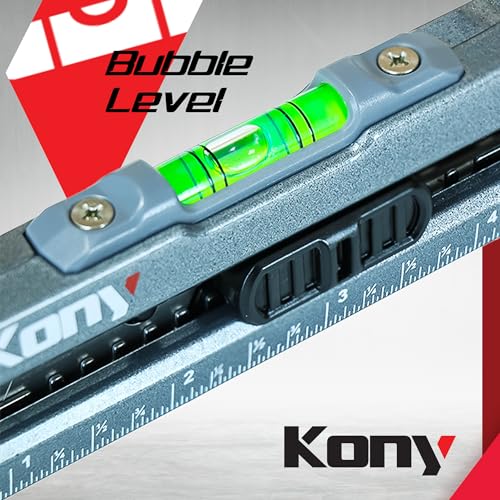 Kony Heavy-Duty Retractable Utility Knife, 18mm Snap-Off Box Cutter | 10 Extra SK5 Blades, Aluminum Body, Ruler & Bubble Level, For Cardboard, Carpet, Crafts & DIY