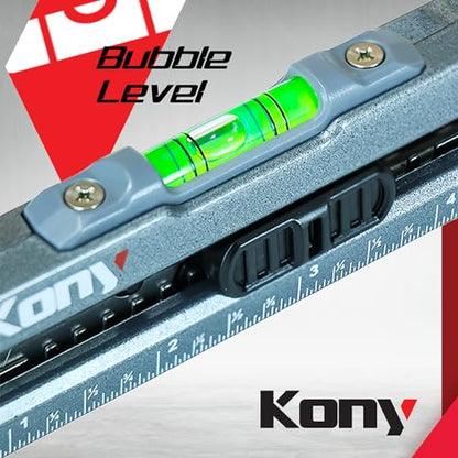 Kony Heavy-Duty Retractable Utility Knife, 18mm Snap-Off Box Cutter | 10 Extra SK5 Blades, Aluminum Body, Ruler & Bubble Level, For Cardboard, Carpet, Crafts & DIY