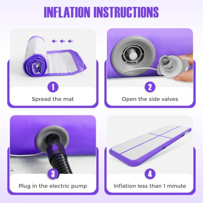 Inflatable Gymnastics Mat Air Tumble Track Tumbling Mats with Pump - color: Purple, size: 16.6ft*3.3ft*4inch(5m*1m*10cm)