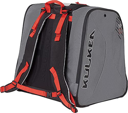 KULKEA Speed Pack Ski Boot Backpack - Ski Boot Bag With Open Pack Design - Durable, Spacious, Water Resistant Gear & Boot Storage - color: Grey/Black/Red
