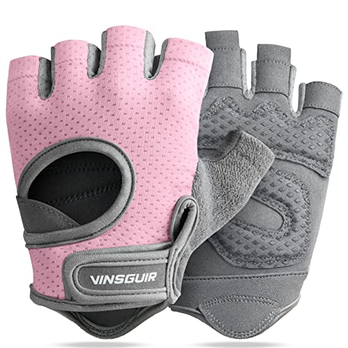 VINSGUIR Workout Gloves for Women and Men, Breathable & Padded Gym Gloves - color: Pink / Gray, size: Medium