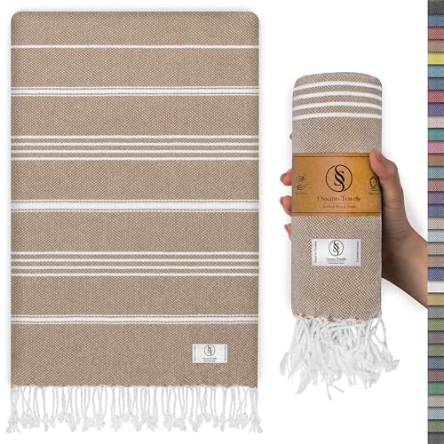 Ossano Turkish Beach Towel Absorbent & Lightweight Oversized (39" x 71") - Quick Dry, Versatile and Functional as Yoga Mat, Picnic Blanket/Travel Blanket, Flight, Gym and Bath Towels - Light Brown - color: Light Brown