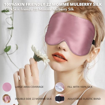 Sleep Mask, 100% 22 Momme Mulberry Silk Eye Mask with Adjustable Strap | Eye Sleeping Mask for Women Men, 100% Mulberry Silk, 22 Momme 6a Fibers, Blackout Blindfold Eye Cover for Side Sleeper(Pink) - color: Pink 22 Momme