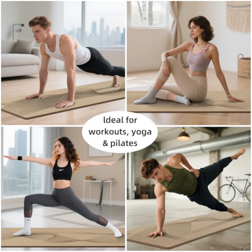 ILILI Exercise Mat 72''x25''×0.3''(8MM) | Compact Eco Friendly TPE Yoga Mat for Pilates & Fitness, Tear Resistant with Carry Strap for Home Gym Studio Stretching - color: Beige