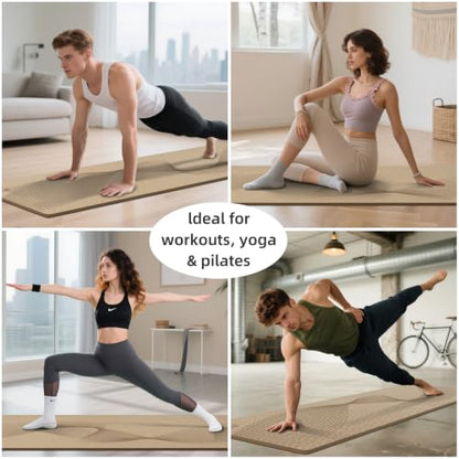 ILILI Exercise Mat 72''x25''×0.3''(8MM) | Compact Eco Friendly TPE Yoga Mat for Pilates & Fitness, Tear Resistant with Carry Strap for Home Gym Studio Stretching - color: Beige