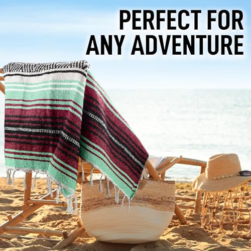 Hydration Nation Authentic Large Handwoven Mexican Blanket - Soft Yoga- Durable Serape- Lightweight Falsa, Beach, Camping, Picnic, Outdoor Blanket 70"x50" - Miami Vice - color: Miami Vice