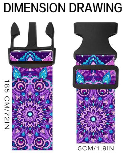 Luggage Straps for Suitcases, Adjustable Travel Belt, Durable Wide Luggage Strap, Cute Suitcase Strap Identifiers with Buckle, Bag Straps for Luggage, Luxury Purple Mandala - color: Luxury Purple Mandala