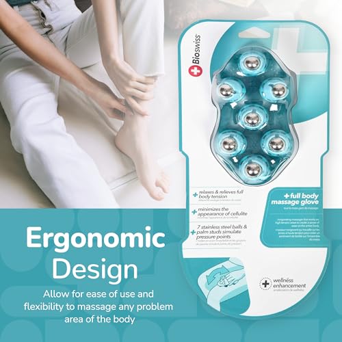 BioSwiss Massage Glove with Steel Roller Balls, Handheld Full Body Massager for Back, Neck, Shoulders, and Legs - style: Glove Roller