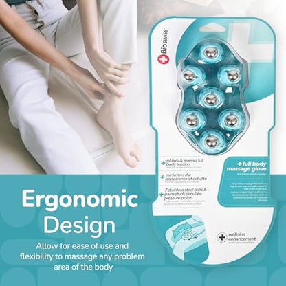 BioSwiss Massage Glove with Steel Roller Balls, Handheld Full Body Massager for Back, Neck, Shoulders, and Legs - style: Glove Roller
