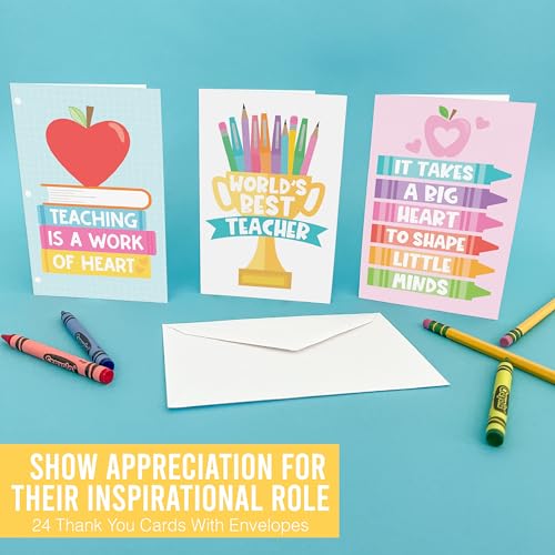 24 Teacher Thank You Cards with Envelopes Teacher Appreciation Cards Bulk - style: Pastel Pens