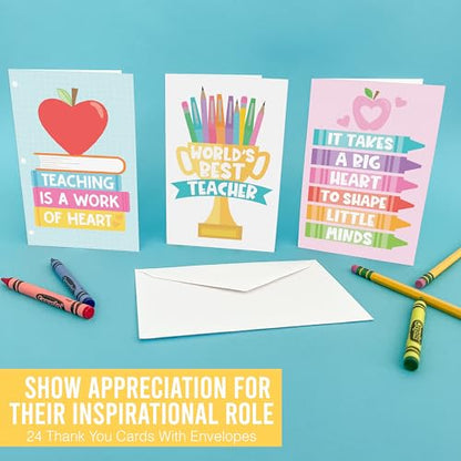 24 Teacher Thank You Cards with Envelopes Teacher Appreciation Cards Bulk - style: Pastel Pens