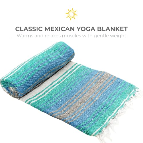 6 Piece Restorative Yoga Kit | Includes 1 Yoga Bolster (24"x12"x6"), 2 Blocks (4"x6"x 9"), 1 6ft D-Ring Strap, 1 Mexican Blanket, 1 Unscented Eye Pillow - color: Sage