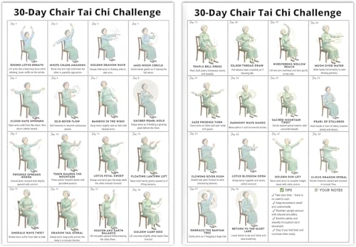 Tai Chi Chair Workout Chart for Seniors, Seated Tai Chi Exercise Poster with 30-Day Routine, Balance & Mobility Home Fitness Guide, 12x16 Inch Canvas Wall Art, 2 Pack (woman) - color: woman