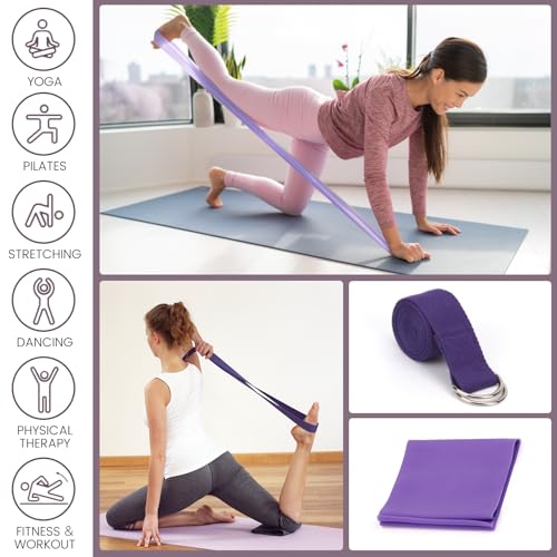 Foldable Non-Slip Yoga Mat and Blocks Set for Women, 9-Pcs Yoga Starter Kit - color: Purple