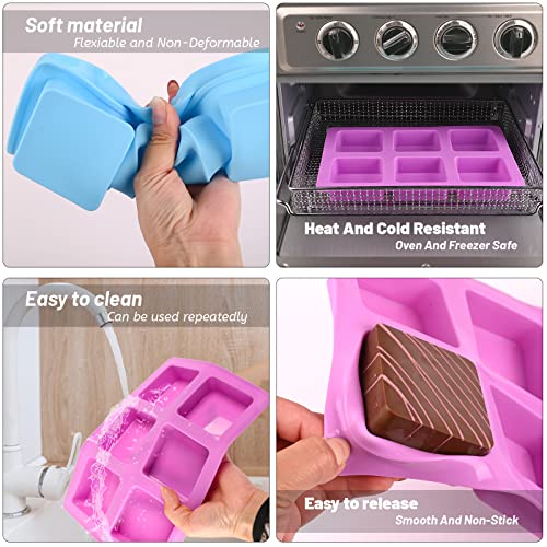 Sakolla 2 Pack Silicone Soap Molds for Soap Making, Reusable 6 Cavity Square Silicone Molds for Homemade Soap, Cake, Bread, Ice Cube - color: Square/Purple & Blue