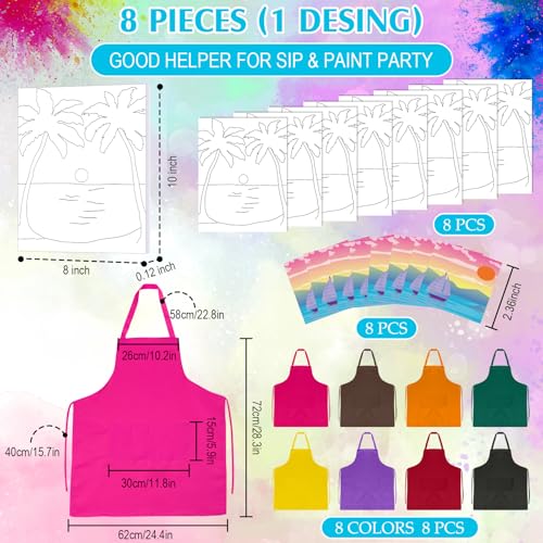 Cholemy 8 Set Paint and Sip Kit for Adults 8'' x 10'' Pre Drawn Canvas with Wooden Easels Acrylic Paint Brushes Wash Cup Palette Apron for Painting DIY Date Night Party Supplies(Landscape) - style: Landscape