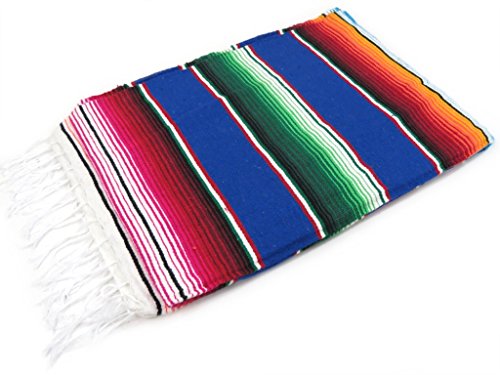 Leos Imports Mexican Serape Blanket (Medium 60"x24", Royal Blue) - color: Royal Blue, size: Medium 60"x24"