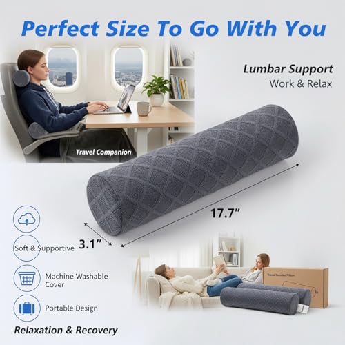 3.1" Small Neck Roll Memory Foam Pillow Cylinder,Detachable Cover - color: Gray, size: Small - 3.1" H