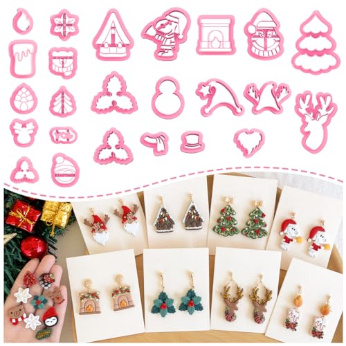 Keoker Christmas Clay Cutters, Christmas Clay Cutters for Polymer Clay Jewelry, 24 Shapes Polymer Clay Cutters Christmas, Polymer Clay Christmas Cutters, Santa Polymer Clay Cutter - color: White all