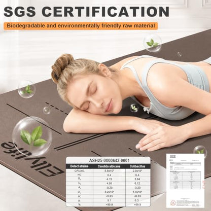 Yoga Mat - Non Slip Natural Rubber Yoga Mat, Alignment Lines, Ultimate Grip | Anti-Tear, Durable & Thick 5mm, Skin-Friendly with Free Carry Strap, Bag, for Yoga, Pilates Fitness and Floor Exercises - color: Brown