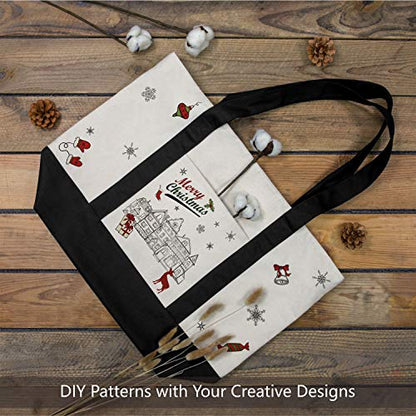 TOPDesign 1 | 3 | 6 | 30 Pack Canvas Tote Bag with an External Pocket, Reusable Grocery Shopping Bag, Top Zipper Closure, Daily Essentials (Black/Natural Pack of 1) - color: Black/Natural