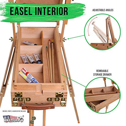 U.S. Art Supply Coronado Small Wooden French Style Field & Studio Sketchbox Easel - Art Easel for Adults, Drawer, Palette - Adjustable Wood Tripod Stand, Portable Artist Table for Painting, Sketching - style: Small Easel