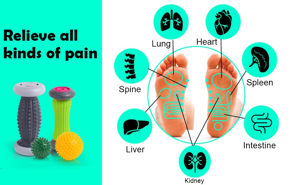 Plantar Fasciitis Relief, Foot Roller & Massager for Plantar Fasciitis, Neuropathy & Reflexology - 2 Foot Massage Roller & Ball (Green, Large) - color: Green