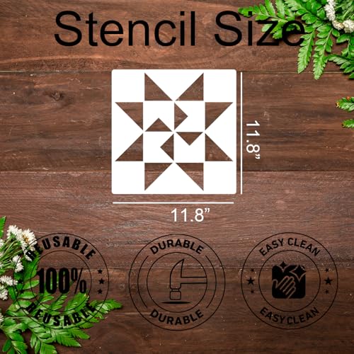 Barn Quilt Stencils for Crafts 12” Quilt Block Stencil | Reusable Drawing Templates for Painting on Wood Wall Canvas Fabric - style: Quilt Block