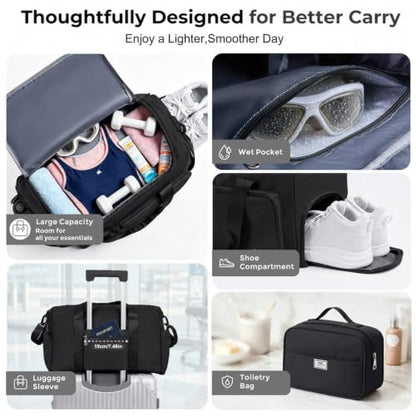 FIORETTO Women's Gym Duffle Bag with Shoes Compartment, 30L Capacity, Ideal for Travel, Gym, Sports, Duffel, Weekender - color: Black, style: Gym Bag With Toiletry Bag
