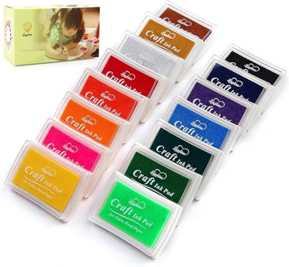 Lsushine 15 Colors Craft Ink Pads, Washable Stamp Pads for DIY Stamping | Ink Pad Set for Rubber Stamps, Finger Painting, Crafts on Paper, Wood, Fabric, Scrapbooking, DIY & Back to School Supplies