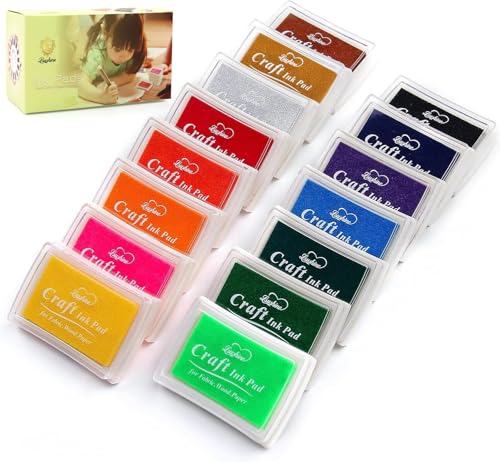 Lsushine 15 Colors Craft Ink Pads, Washable Stamp Pads for DIY Stamping | Ink Pad Set for Rubber Stamps, Finger Painting, Crafts on Paper, Wood, Fabric, Scrapbooking, DIY & Back to School Supplies