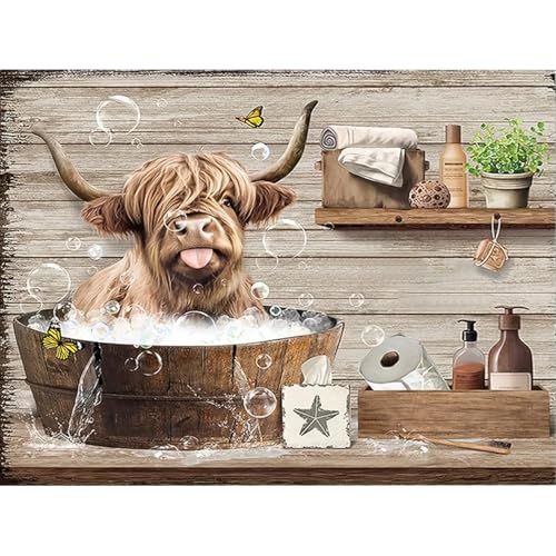 HighlandCow Diamond Art Kits for Adults,Bathtub Diamond Painting Wall Decor | Diamond Art Kit for Beginners, 5D DIY Full Drill Diamond Painting Gem Art, Home Wall Art Gifts(12x16 inch) - color: DP03926
