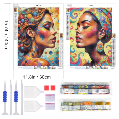 YOYA 2 Pack 5D Black Women Diamond Art Kits for Adults 12x16 Inch | Full Drill Diamond Painting Kits, Black Woman Theme, Round Drill, HD Canvas, Fun, Relax, Gem Art for Home Wall Decor, Gifts - color: Black Women 036