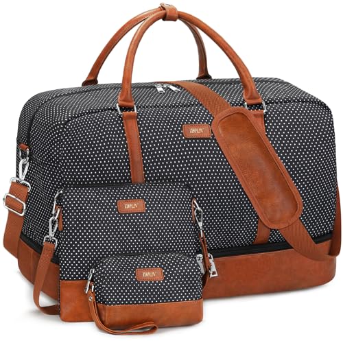 IBFUN Weekender Bags for Women, 21" Weekender Travel Bag, Travel Duffle Bag with Shoe Compartment Carry on Overnight Duffel Bag for Weekend Travel Business Trip, 3PCS - color: A5-Polyester-Polka Dot