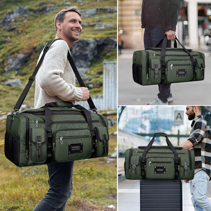 WITZMAN Duffle Bag for Men Large 55L Travel Duffel with Shoe Compartment | Water-resistant Nylon, Dry-wet Pocket, Fits 16" Laptop, Convertible for Gym, Weekender, Sports, Overnight, B717 Army Green - color: Army Green
