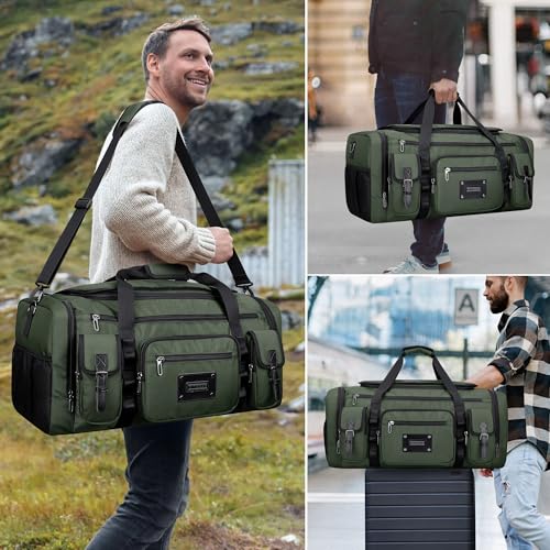 WITZMAN Duffle Bag for Men Large 55L Travel Duffel with Shoe Compartment | Water-resistant Nylon, Dry-wet Pocket, Fits 16" Laptop, Convertible for Gym, Weekender, Sports, Overnight, B717 Army Green - color: Army Green