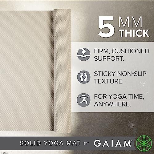 Gaiam Yoga Mat - Premium 5mm Solid Thick Non Slip Exercise & Fitness Mat for All Types of Yoga, Pilates & Floor Workouts (68" x 24" x 5mm) | Premium non-slip mat in solid colors. Cushioned support for yoga, Pilates & floor workouts at home or studio. - co
