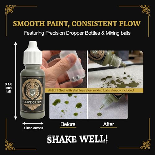 Ludus Bellum Miniature Paint Olive Green Color 18ml Dropper Bottle, Professional Acrylic Paint for Miniatures & Models, Provides Quality Acrylic Tones and Shades for Warhammer 40K D&D Figures - color: Olive Green