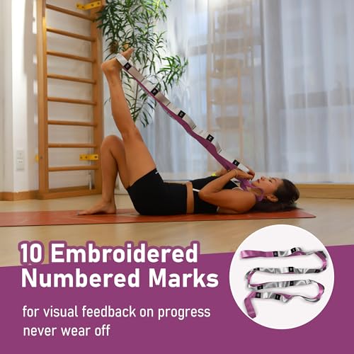 Stretch Bands for Exercise, Non Elastic Yoga Stretching Strap with Loops, 3.8cm x 2.45m, Stretching Bands for Physical Therapy, Yoga, Pilates, Dance, Gymnastics Exercise - color: Pink