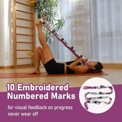Stretch Bands for Exercise, Non Elastic Yoga Stretching Strap with Loops, 3.8cm x 2.45m, Stretching Bands for Physical Therapy, Yoga, Pilates, Dance, Gymnastics Exercise - color: Pink